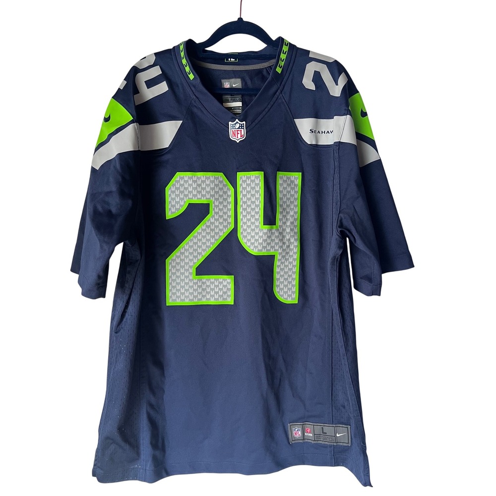 Nike NFL Seattle Seahawks Marshawn Lynch 24 Jersey Mens Large Navy Blue L